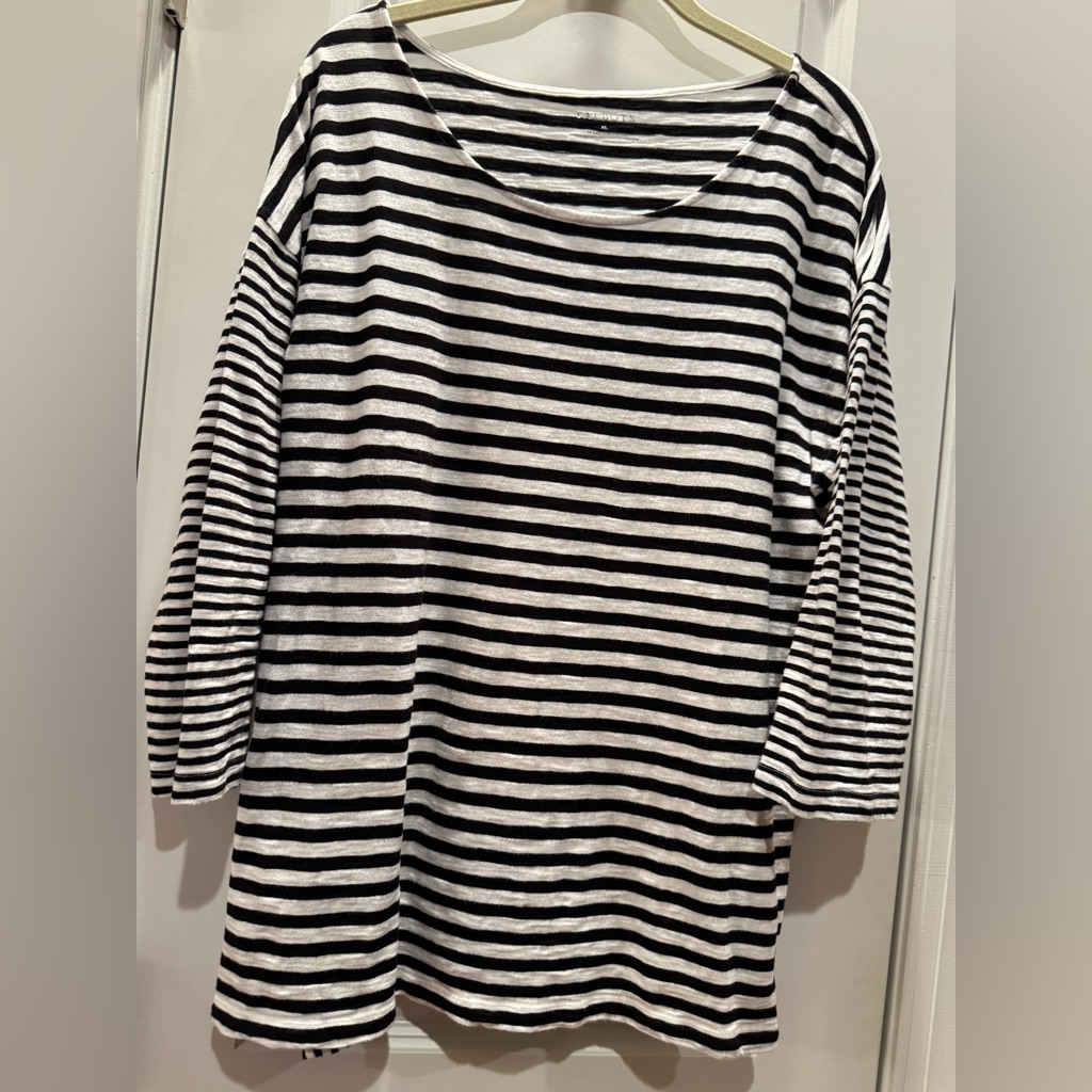 Talbots Black & White Striped Cotton Top
